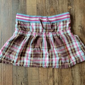 Mini Boden Girls Pink Brown Plaid Pleated Skirt
